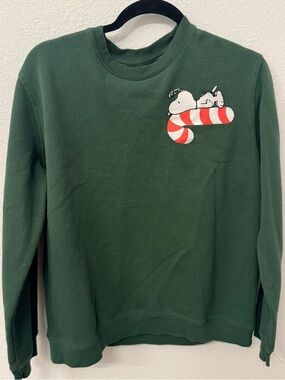 Peanuts Dark Green Crewneck with White Logo Print